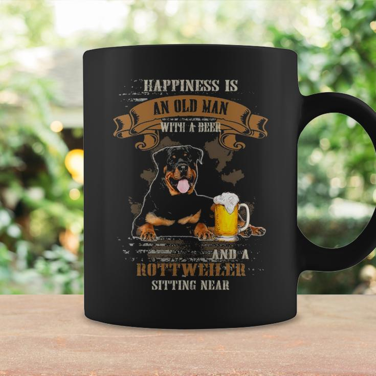 Happiness Is Old Man With Beer And A Rottweiler Sitting Near Coffee Mug Gifts ideas