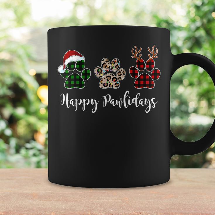 Happy Pawlidays Dog Paws Buffalo Plaid Leopard Christmas Coffee Mug Gifts ideas