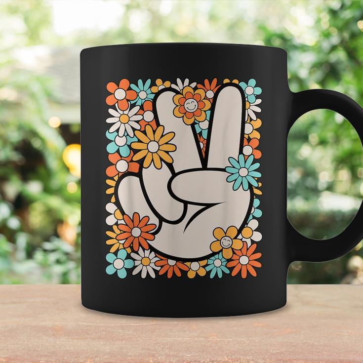 Hippie Peace Hand Sign Groovy Flower 60S 70S Retro Coffee Mug Gifts ideas