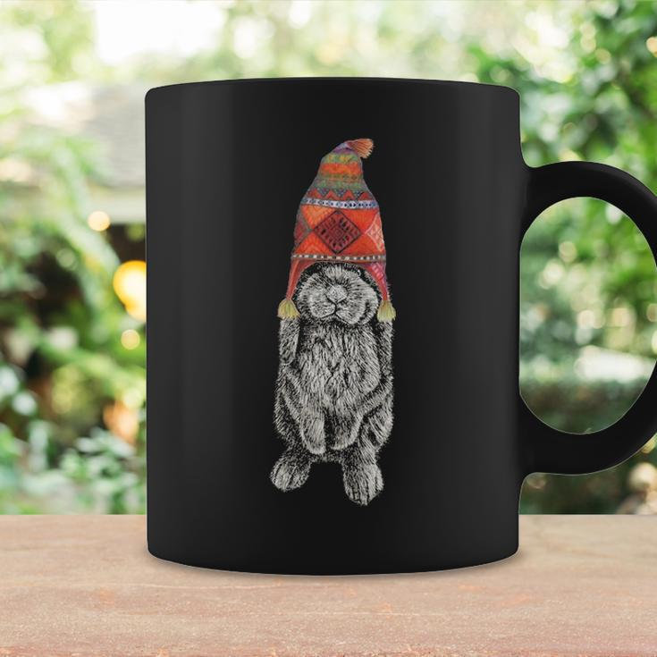 Hipster Lop Eared Bunny Rabbit Wearing Winter Peruvian Hat Coffee Mug Gifts ideas