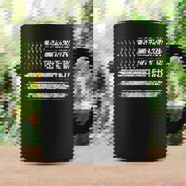 Husband Daddy Protector Hero American Flag Fathers Day Coffee Mug Gifts ideas