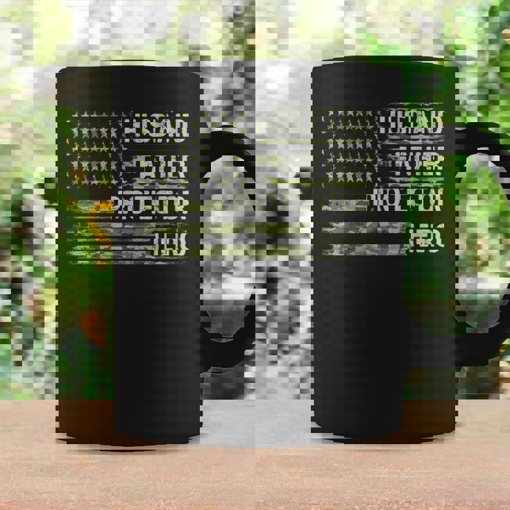 Husband Father Protector Hero Fathers Day Camo American Flag Coffee Mug Gifts ideas