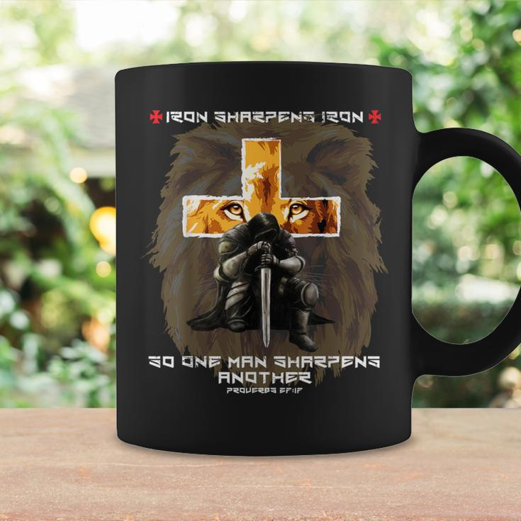 Iron Sharpens Iron Christian Scripture Crosses Lion Graphic Coffee Mug Gifts ideas