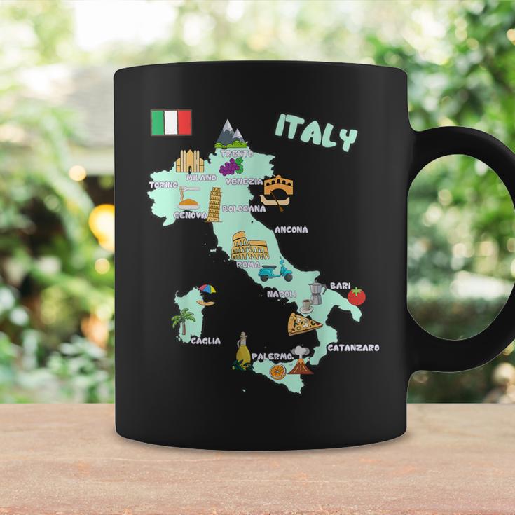 Italy Map Italian Landmarks Hand Drawn Symbols Cities Flag Coffee Mug Gifts ideas