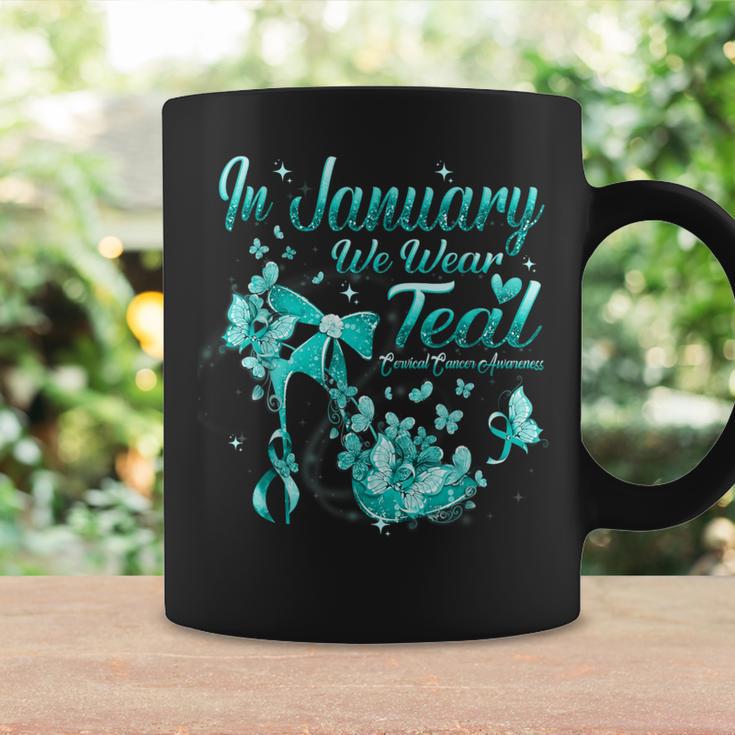 In January We Wear Teal Butterfly Cervical Cancer Awareness Coffee Mug Gifts ideas