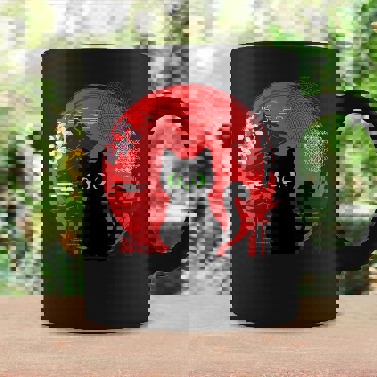 Japanese Cat Silhouette Flower Kitten Anime Lover Cat Coffee Mug Gifts ideas