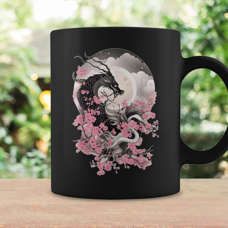 Japanese Dragon & Cherry Blossom & Full Moon Asian Coffee Mug Gifts ideas