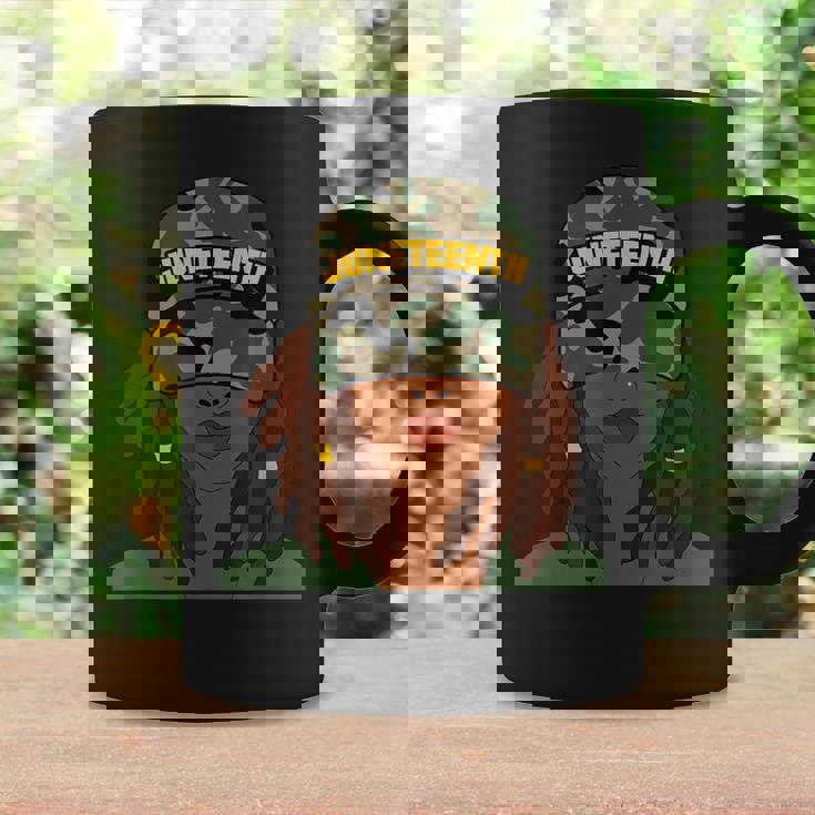 Junenth Black Woman Face Locs Camo Hat Coffee Mug Gifts ideas