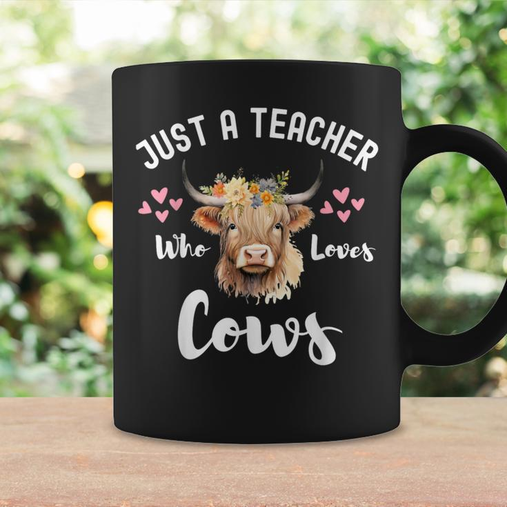 Just A Teacher Who Loves Cows Cute Highland Cow Coffee Mug Gifts ideas
