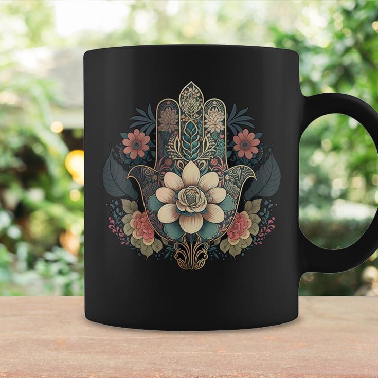 Khamsah Or Flower Hand Of Fatima On Floral Hamsa Hand Coffee Mug Gifts ideas