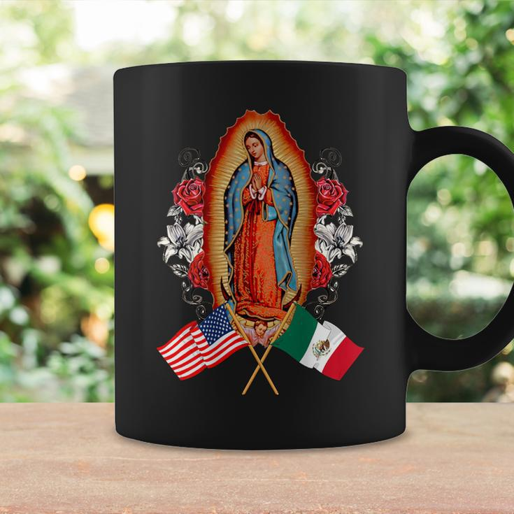 Our Lady Virgen De Guadalupe Mexican American Flag Coffee Mug Gifts ideas