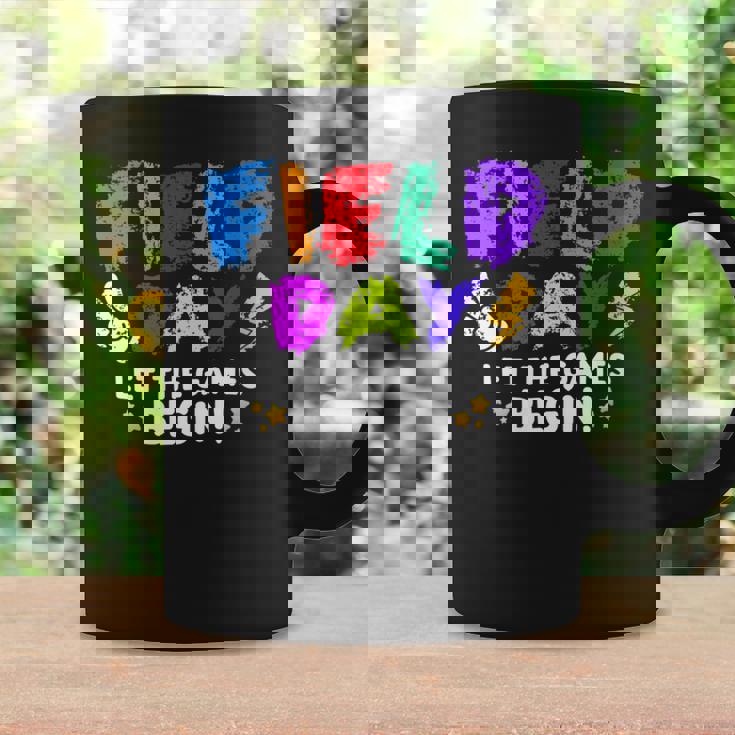 Let The Games Begin Orange Yellow Red Blue Field Day Teacher Coffee Mug Gifts ideas