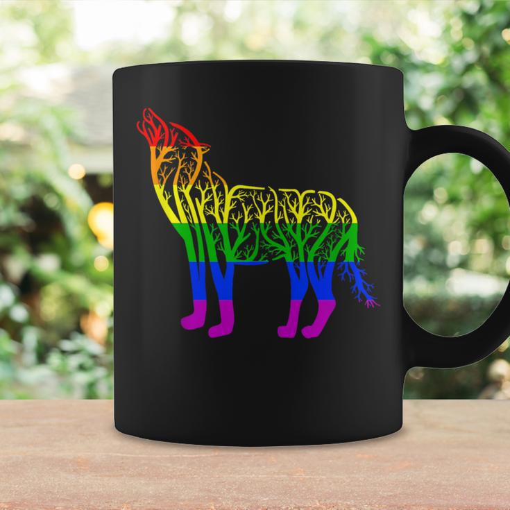 Lgbt Gay Pride Rainbow Flag Nature Forest Tree Wolf Coffee Mug Gifts ideas