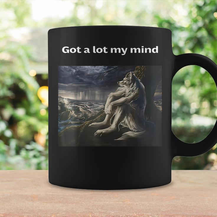Got A Lot On My Mind Sitting Wolf Meme For Women Coffee Mug Gifts ideas