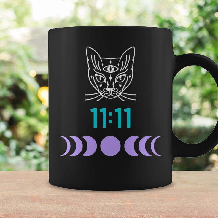 Manifestation Cat And Moon Phase 11 11 Eleven Eleven Purple Coffee Mug Gifts ideas