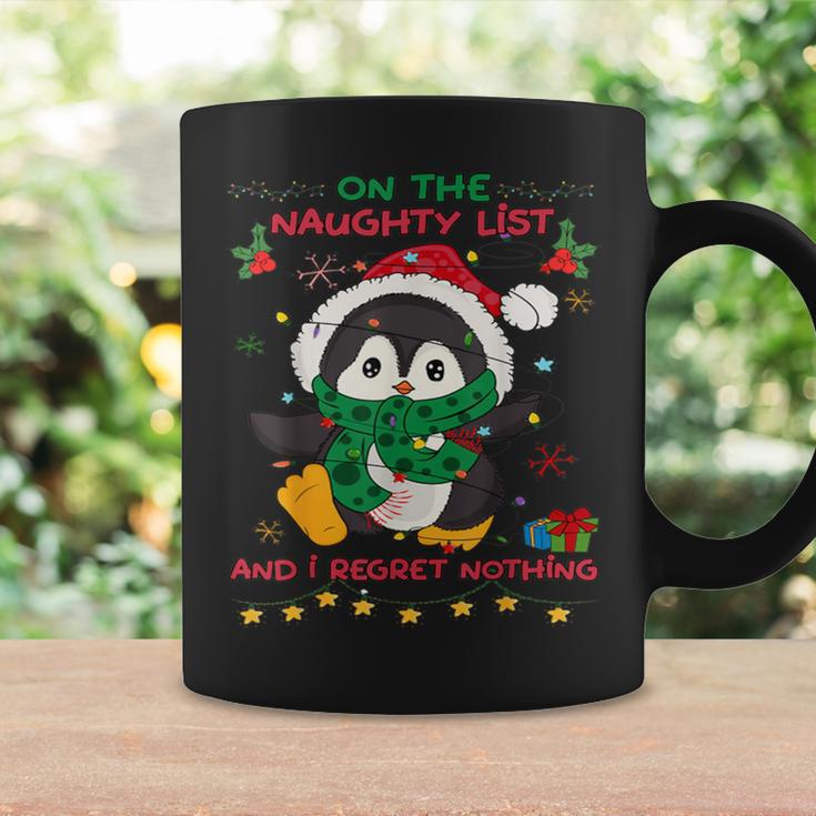 On The Naughty List And I Regret Nothing Peguin Christmas Coffee Mug Gifts ideas