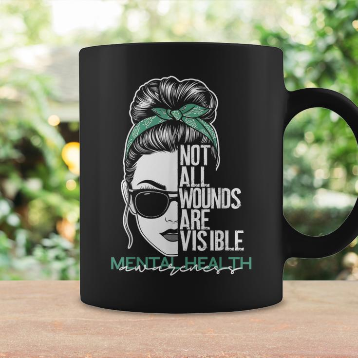 Not All Wounds Are Visible Messy Bun Mental Health Awareness Coffee Mug Gifts ideas