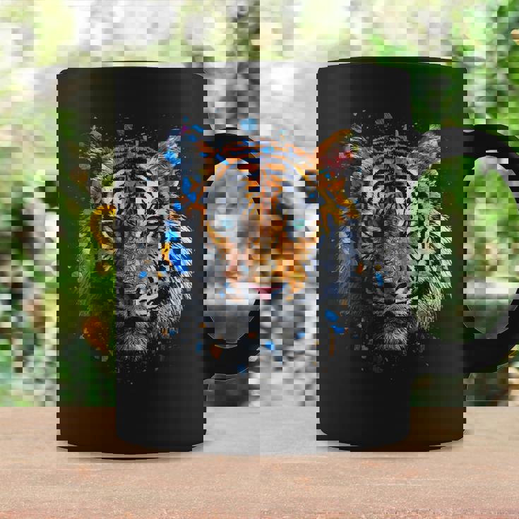 Obra De Arte De Tigre Colorido Animal Arte Tigre Taza de café Ideas de regalos
