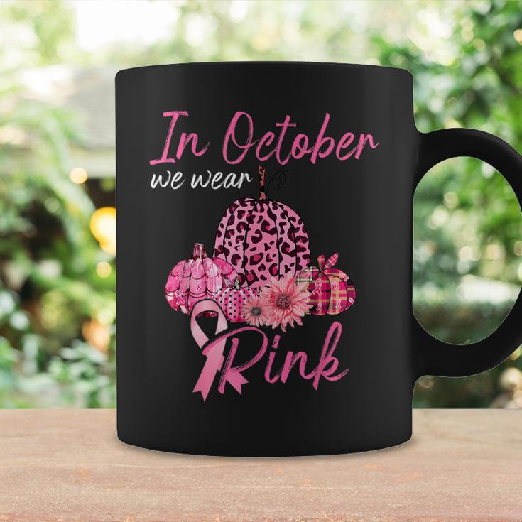 In October We Wear Pink Pumpkin Breast Cancer Halloween Coffee Mug Gifts ideas