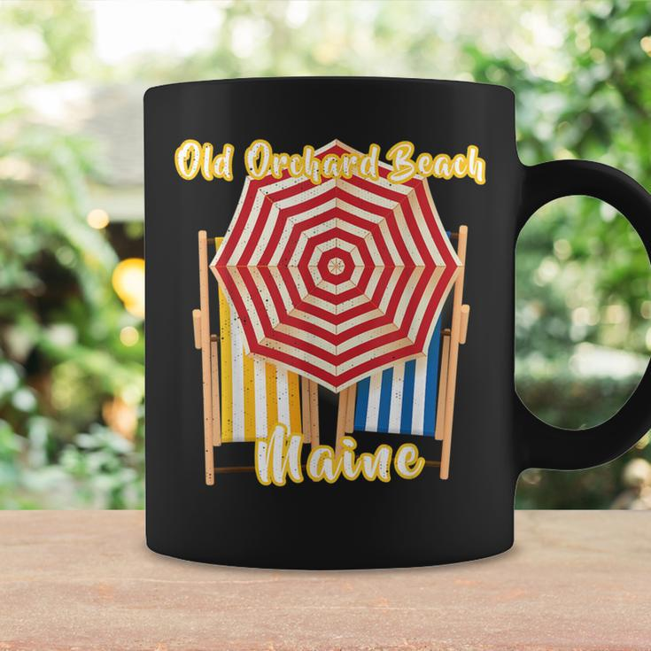 Old Orchard Beach Maine Nautical Umbrella Striped Chairs Coffee Mug Gifts ideas