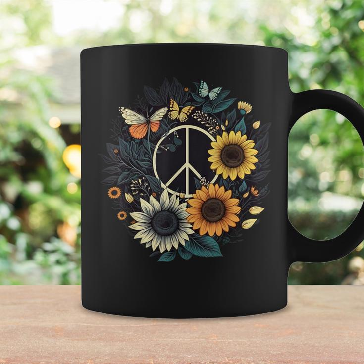 Peace Sign Love Sunflower On 60S 70S Sunflower Hippie Coffee Mug Gifts ideas