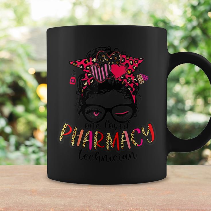 Pharmacy Technician Nurse Leopard Messy Bun Valentines Day Coffee Mug Gifts ideas