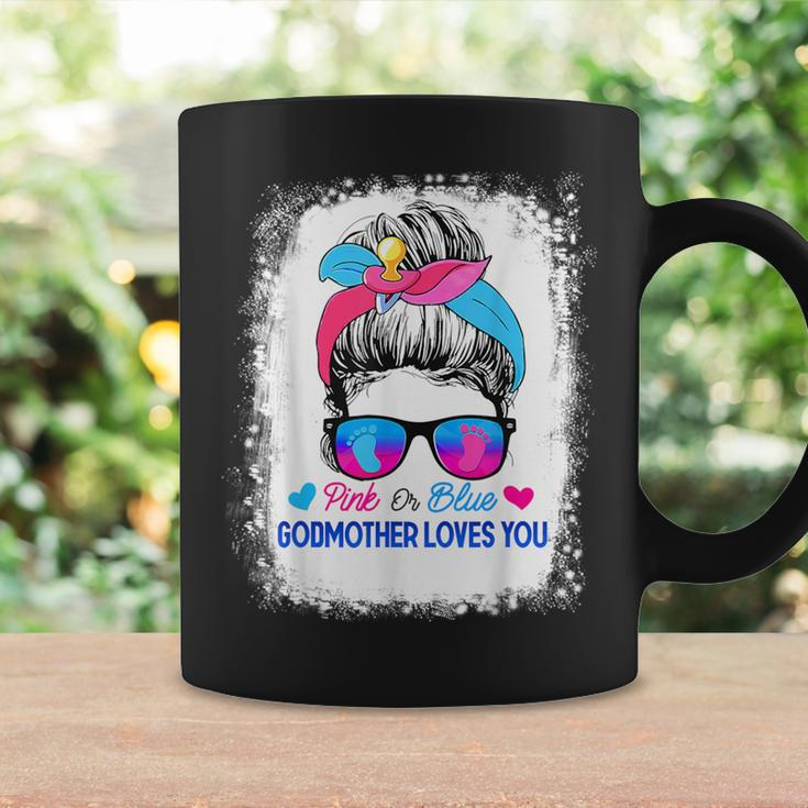 Pink Or Blue Godmother Loves You Messy Bun Gender Reveal Coffee Mug Gifts ideas