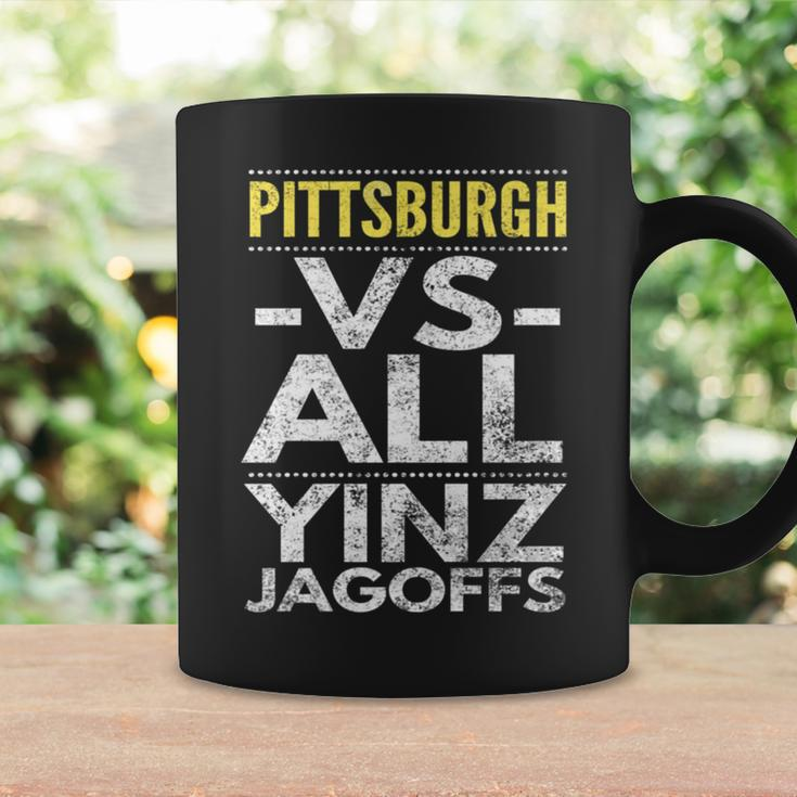 Pittsburgh -Vs- All Yinz Jagoffs Distressed Coffee Mug Gifts ideas