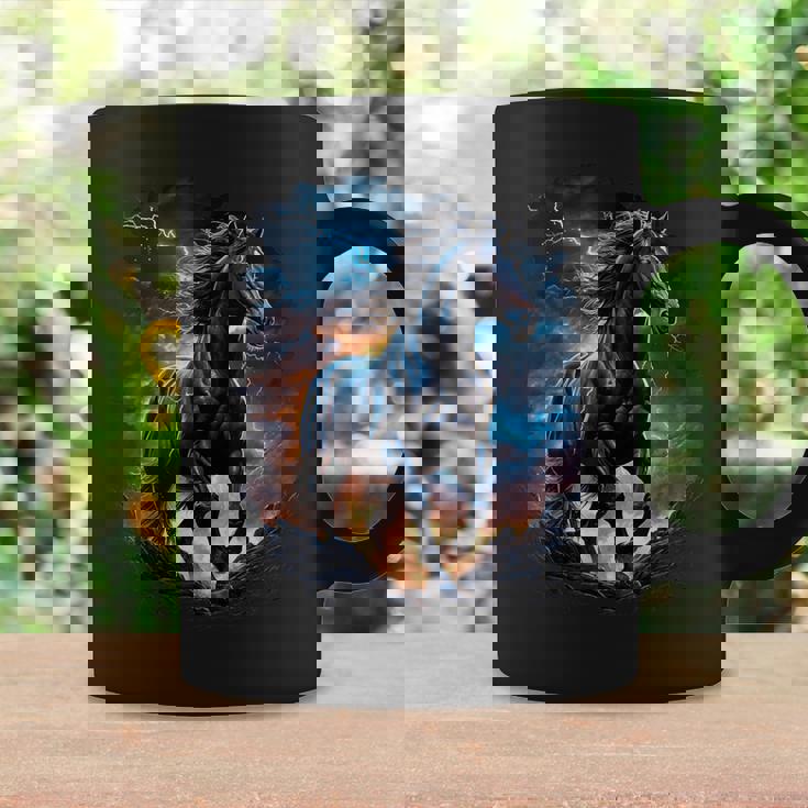 Precioso Caballo Con Cielo Relámpago Caballo Taza de café Ideas de regalos