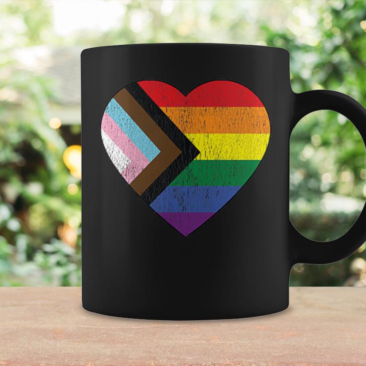 Progress Pride Flag Vintage Rainbow Heart Love Lgbt Pocket Coffee Mug Gifts ideas