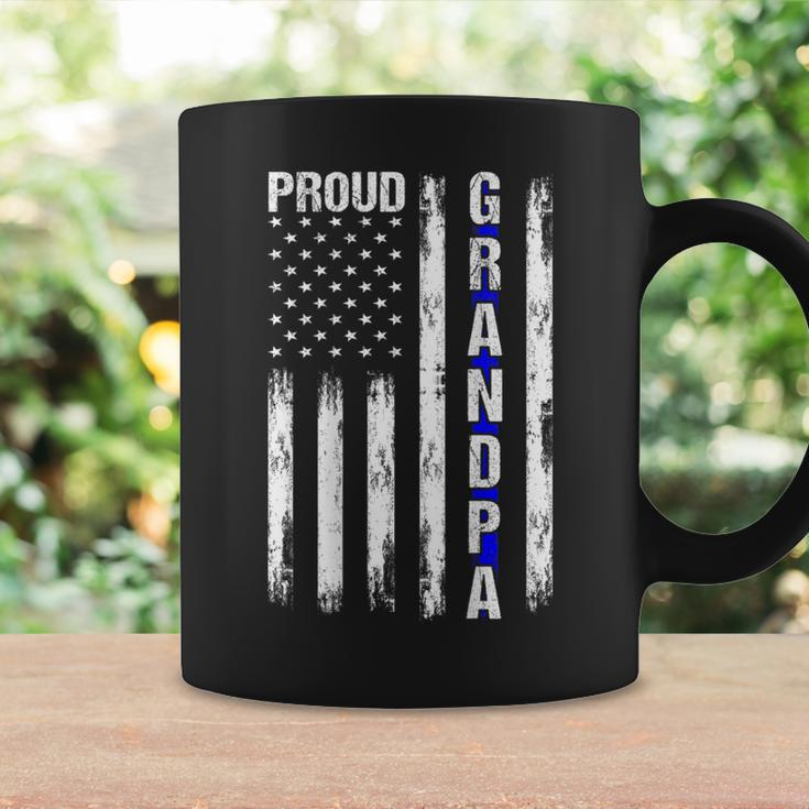 Proud Grandpa American Flag Thin Blue Line Police On Back Coffee Mug Gifts ideas