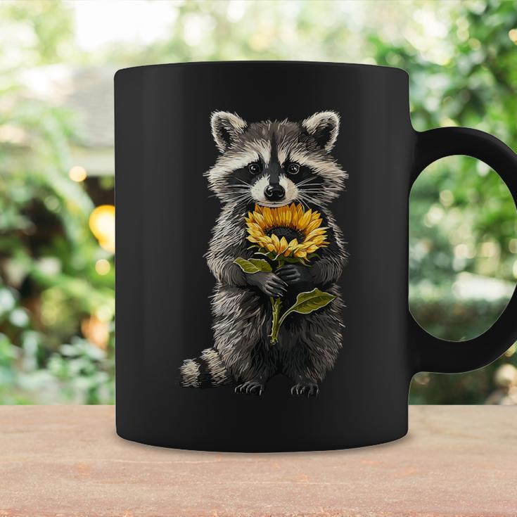 Raccoon Holding Sunflower Cute Flower Coffee Mug Gifts ideas