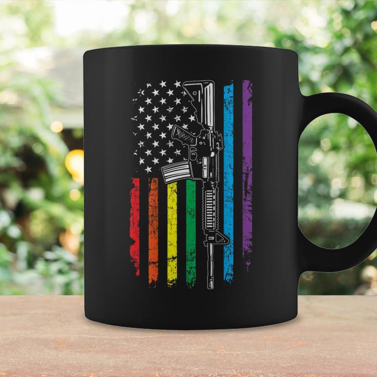 Rainbow Pro Gun American Flag Lgbt Gay Pride Ar15 On Back Coffee Mug Gifts ideas