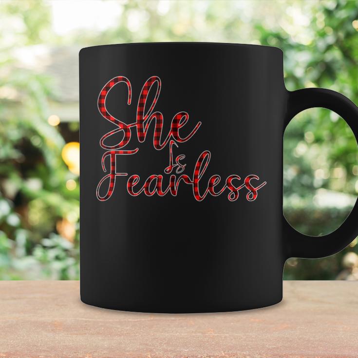 Red Plaid She Is Fearless Lumberjack Buffalo Matching Family Coffee Mug Gifts ideas