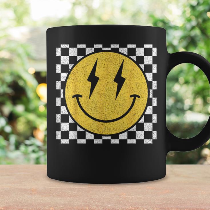 Retro Happy Face Distressed Checkered Pattern Smile Face Coffee Mug Gifts ideas