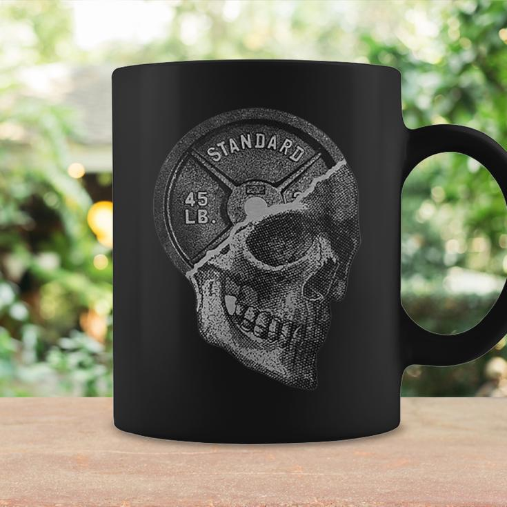 Skull & 45 Lbs Plate Weight Lifting Graphic Gym Working Out Coffee Mug Gifts ideas