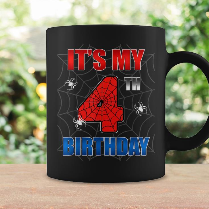 Spider Web Four 4 Years Old It's My 4Th Birthday Boy Party Coffee Mug Gifts ideas