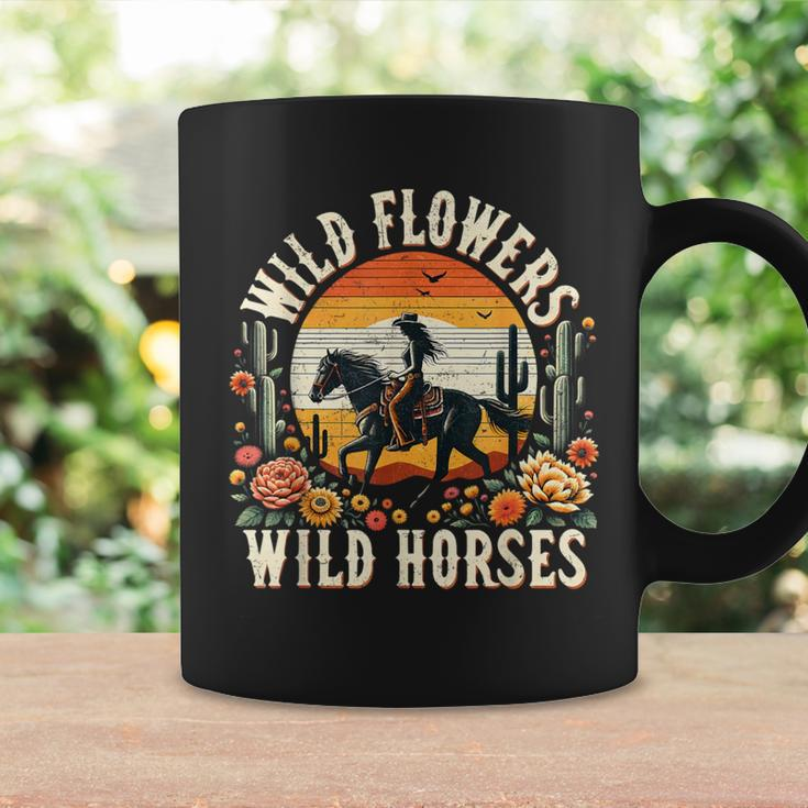 Sunset Cowgirl Riding Horse Wild Flowers Wild Horses Coffee Mug Gifts ideas