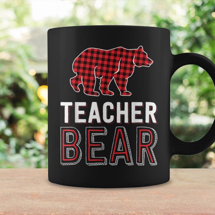 Teacher Bear Red Buffalo Plaid Matching Teacher Christmas Coffee Mug Gifts ideas