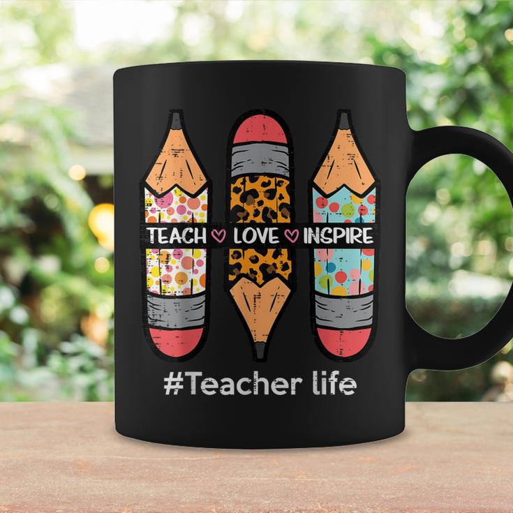 Teacher Life Teach Love Inspire Pencils Inspirational Women Coffee Mug Gifts ideas