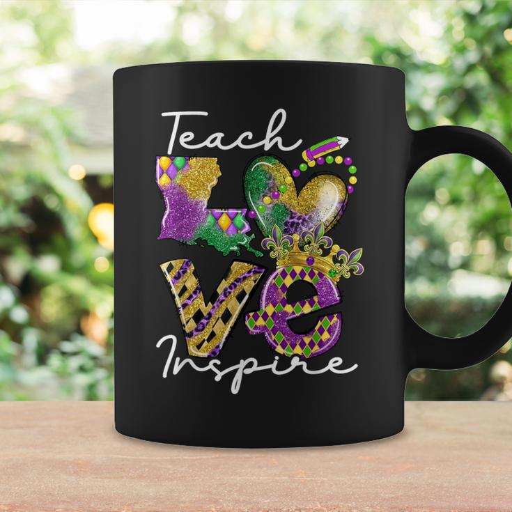 Teacher Mardi Gras Teach Love Inspire Carnival Beads Leopard Coffee Mug Gifts ideas