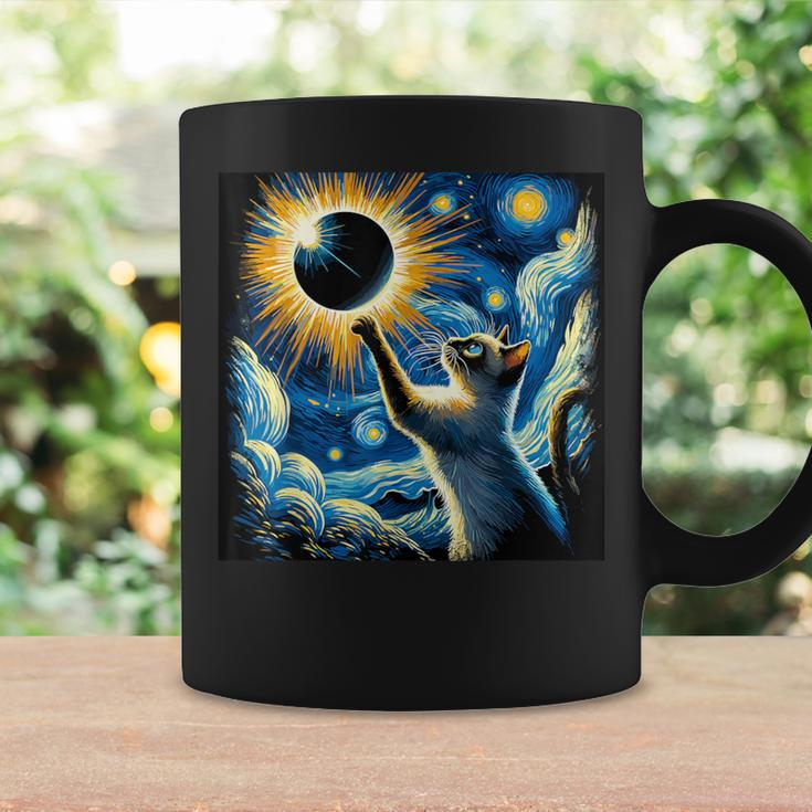 Total Solar Eclipse 2024 Van Gogh Starry Night Siamese Cat Coffee Mug Gifts ideas