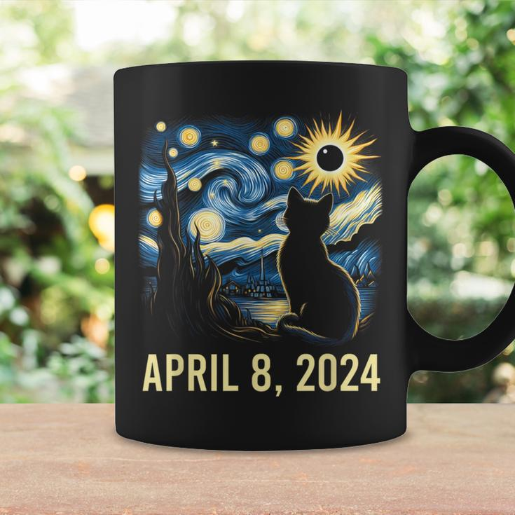 Van Gogh Starry Night Cat Total Solar Eclipse April 8 2024 Coffee Mug Gifts ideas