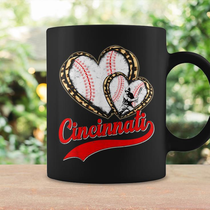 Vintage Cincinnati Baseball Leopard Heart Baseball Fans Coffee Mug Gifts ideas