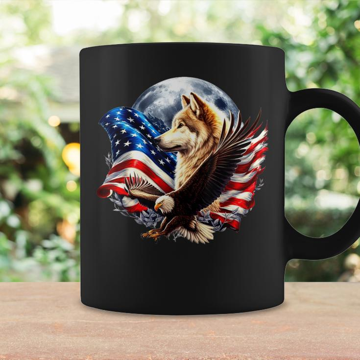 Wolf Bald Eagle American Flag Full Moon New Years Wolf Lover Coffee Mug Gifts ideas
