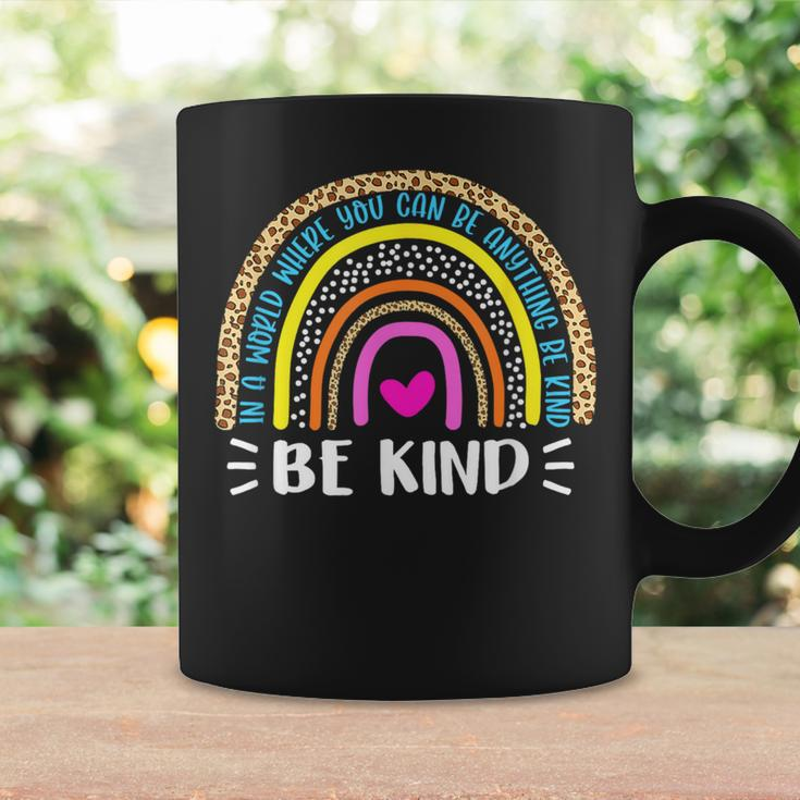 In A World Where You Can Be Anything Be Kind Leopard Rainbow Coffee Mug Gifts ideas