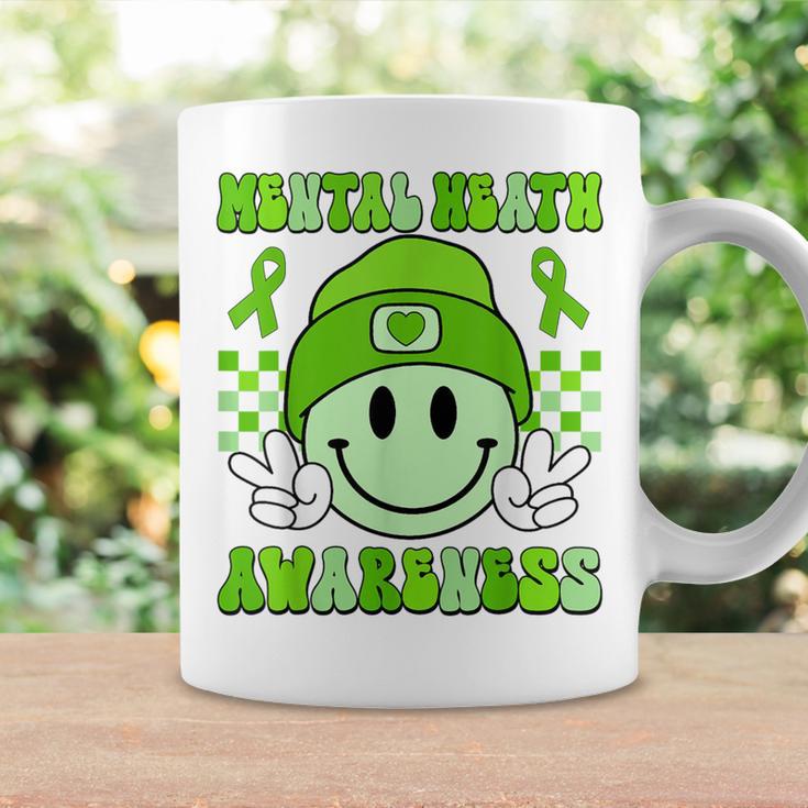 Checkered Smile Face Green Ribbon Mental Health Awareness Coffee Mug ...