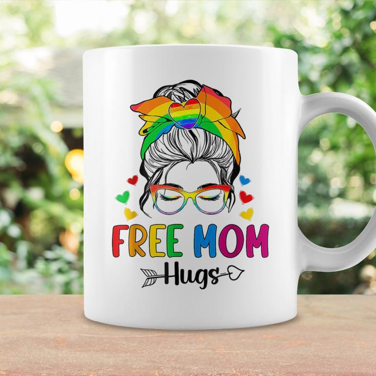 Free Mom Hugs Messy Bun Rainbow Gay Trans Pride Mother Day Coffee Mug Gifts ideas