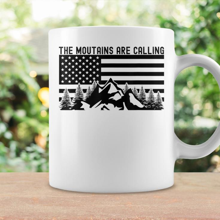 The Mountains Are Calling Trees American Flag Hiking Coffee Mug Gifts ideas
