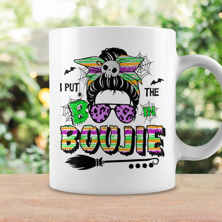 I Put The Boo In Boujie Skull Messy Bun Leopard Halloween Coffee Mug Gifts ideas